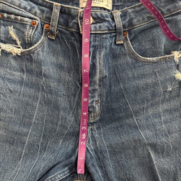 Abercrombie & Fitch A & F High Rise Mom Jeans Sz 26 2 Blue Distressed Curve Love - Picture 12 of 13